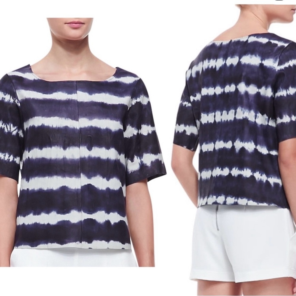 NEW Trina Turk Memphis TieDye Leather Short-Sleeve Top size small